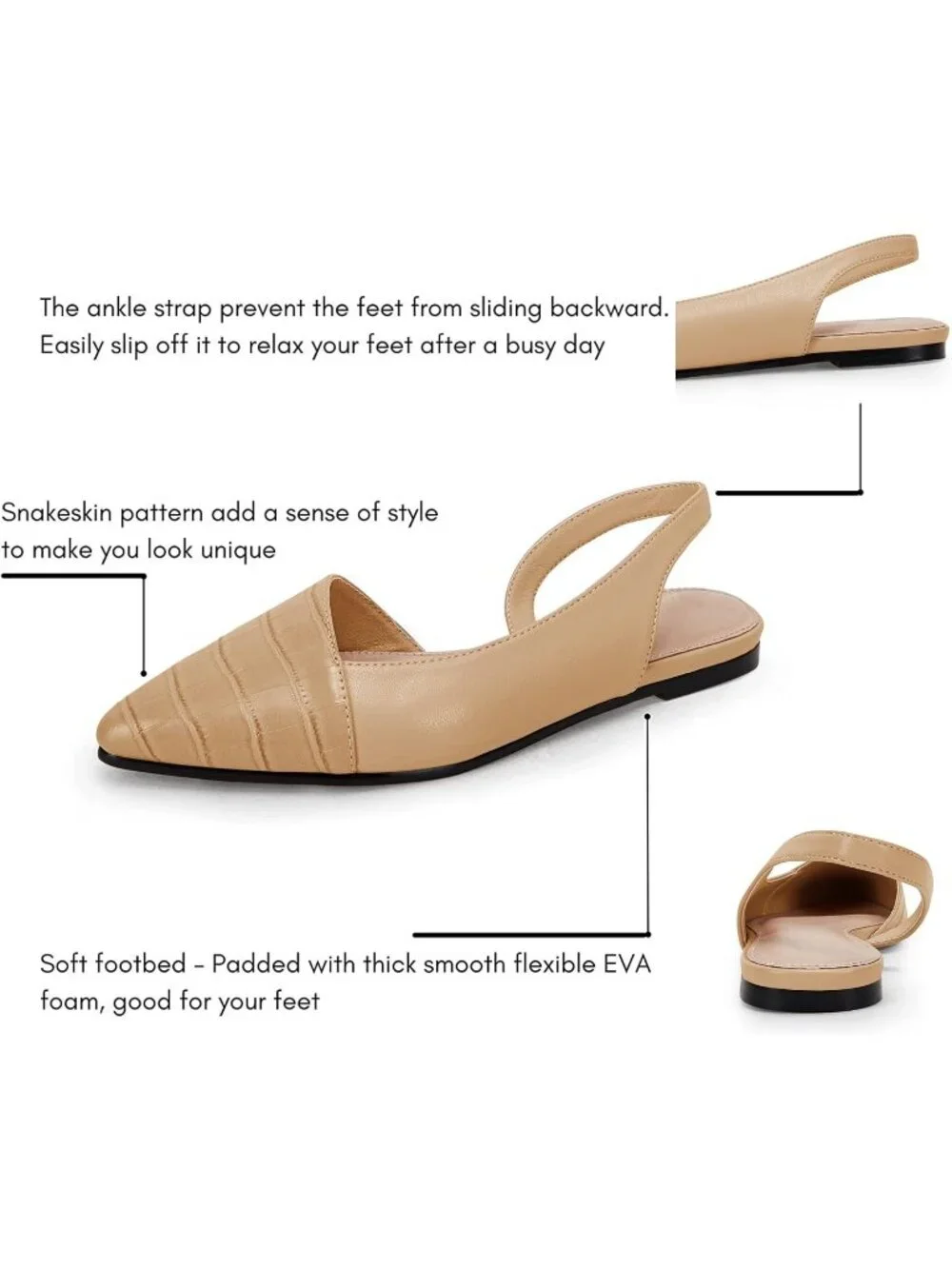 Women's Khaki Closed Pointed Toe Flats Slip on Cutout Animal Print Mules Sandals